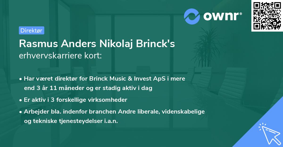 Rasmus Anders Nikolaj Brinck's erhvervskarriere kort