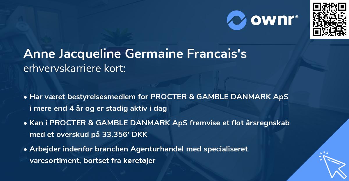 Anne Jacqueline Germaine Francais's erhvervskarriere kort