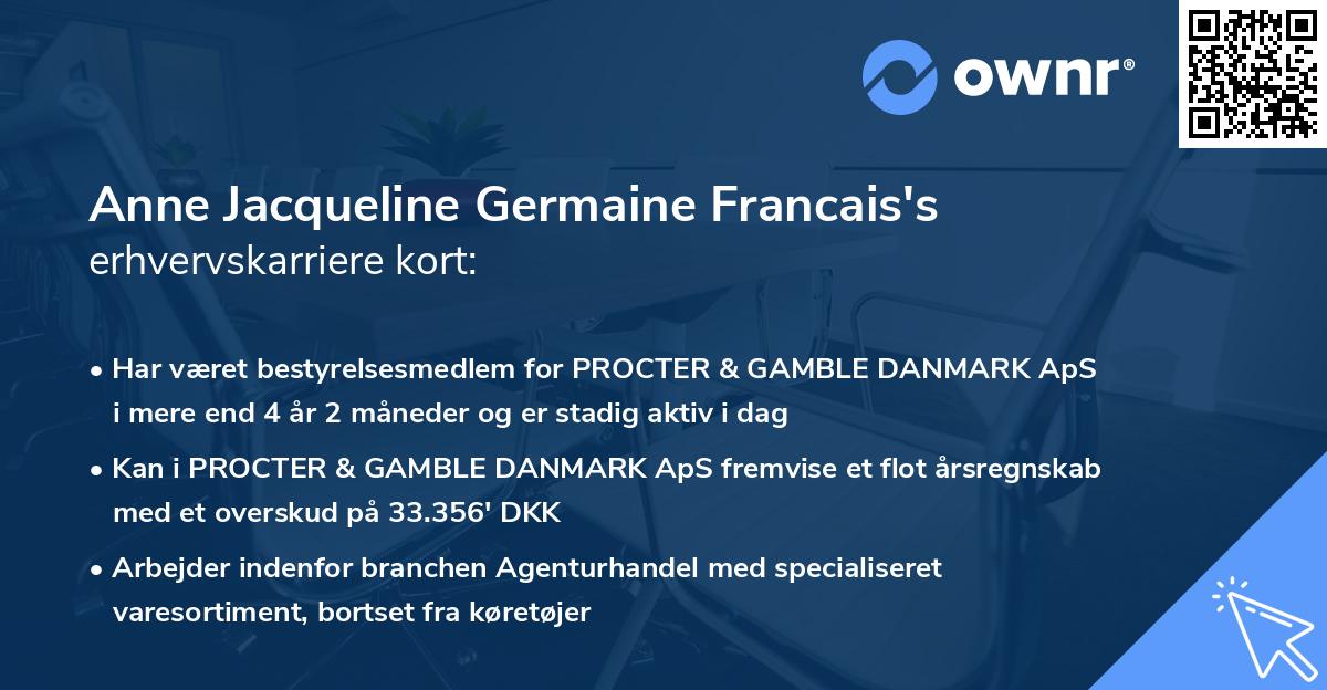 Anne Jacqueline Germaine Francais's erhvervskarriere kort
