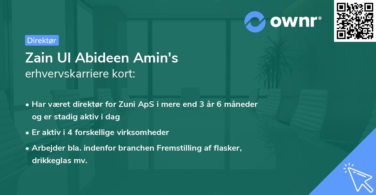 Zain Ul Abideen Amin's erhvervskarriere kort