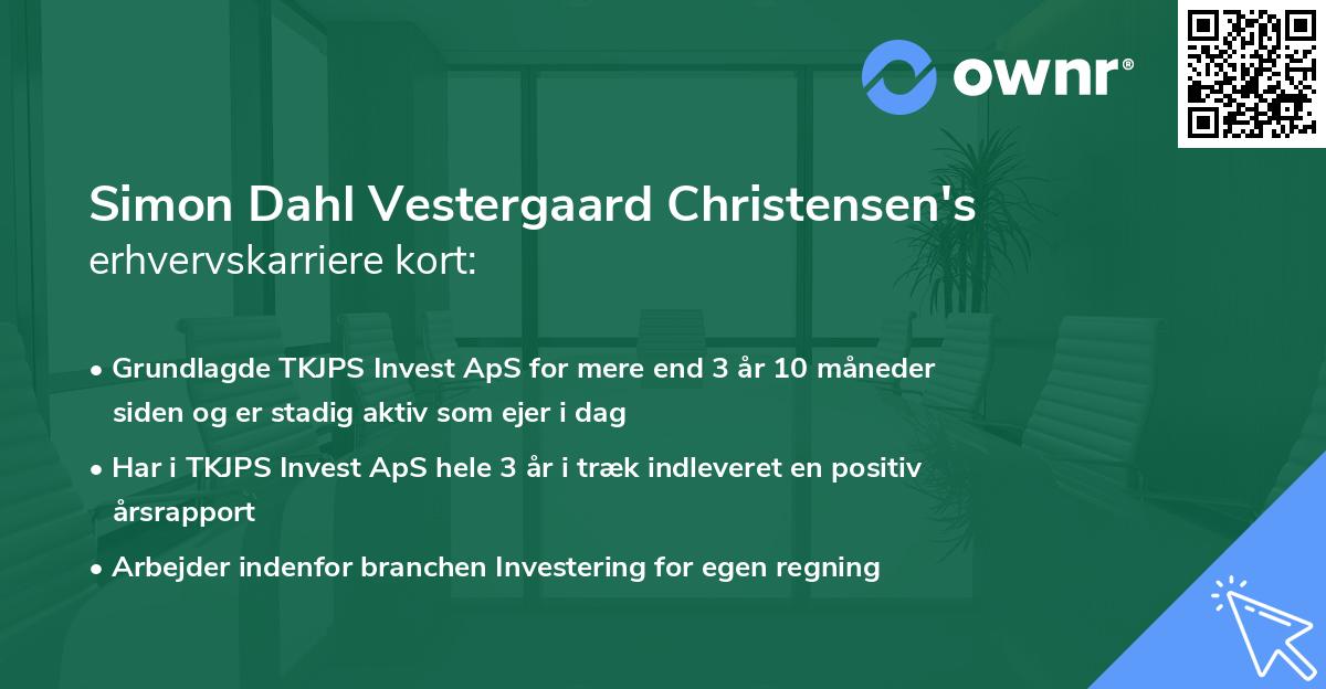 Simon Dahl Vestergaard Christensen's erhvervskarriere kort