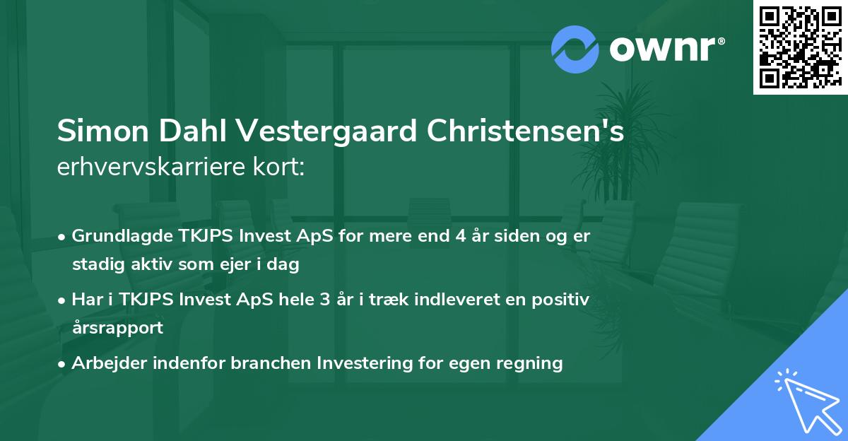 Simon Dahl Vestergaard Christensen's erhvervskarriere kort