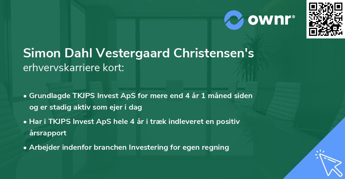 Simon Dahl Vestergaard Christensen's erhvervskarriere kort