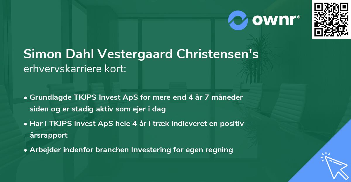Simon Dahl Vestergaard Christensen's erhvervskarriere kort