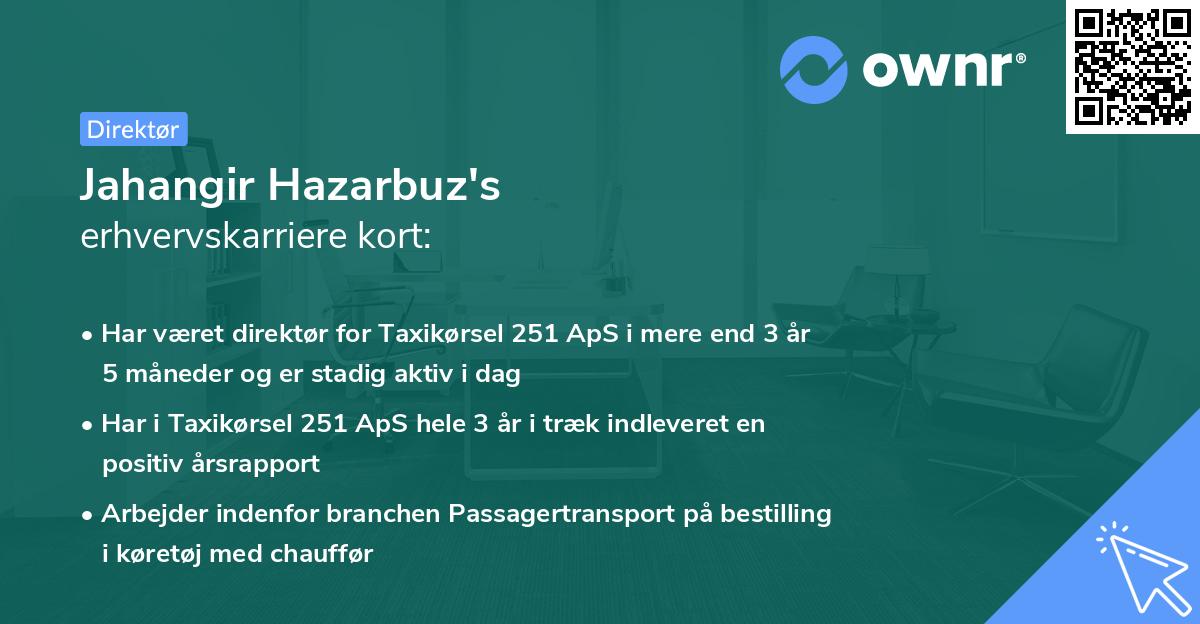 Jahangir Hazarbuz's erhvervskarriere kort