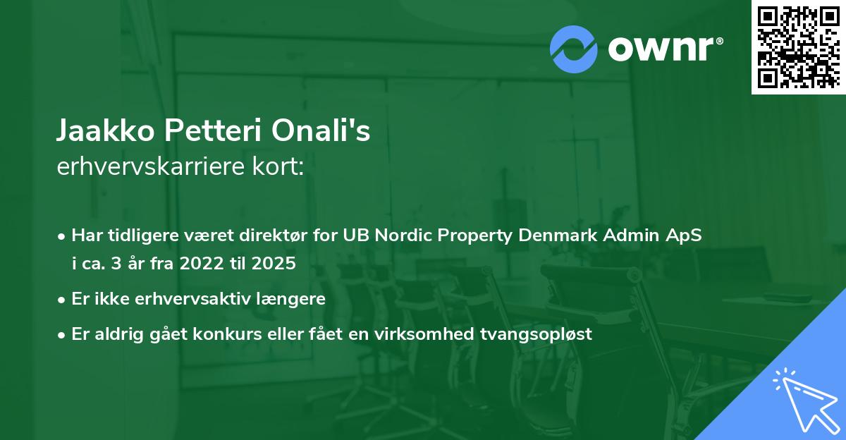 Jaakko Petteri Onali's erhvervskarriere kort