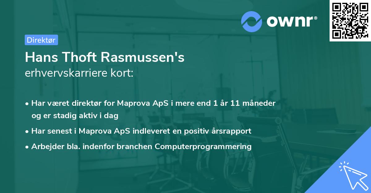 Hans Thoft Rasmussen's erhvervskarriere kort