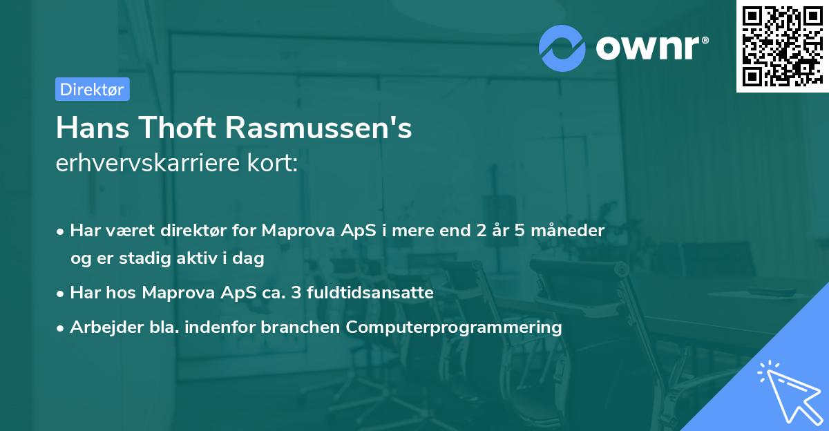 Hans Thoft Rasmussen's erhvervskarriere kort