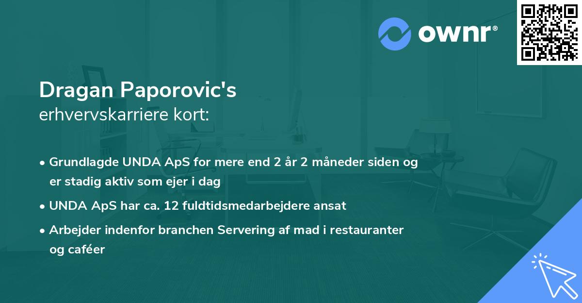 Dragan Paporovic's erhvervskarriere kort