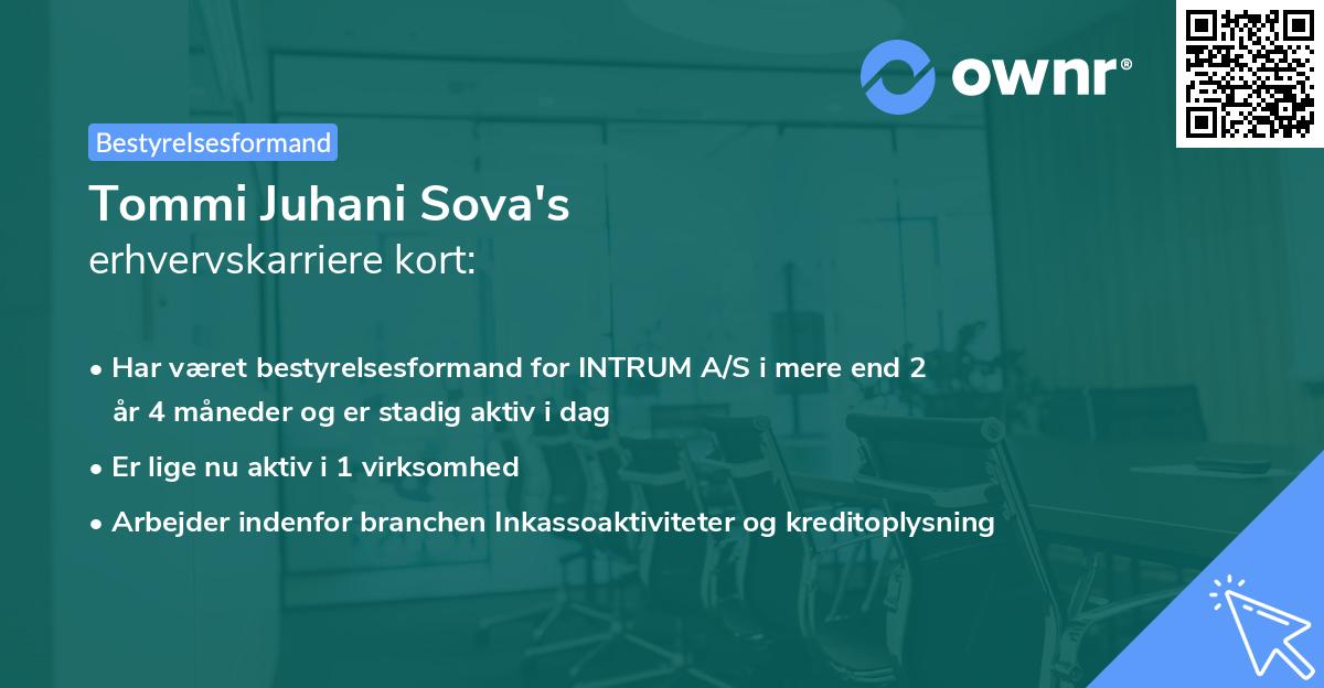 Tommi Juhani Sova's erhvervskarriere kort