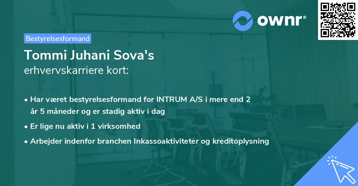 Tommi Juhani Sova's erhvervskarriere kort