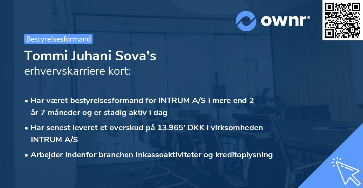 Tommi Juhani Sova's erhvervskarriere kort