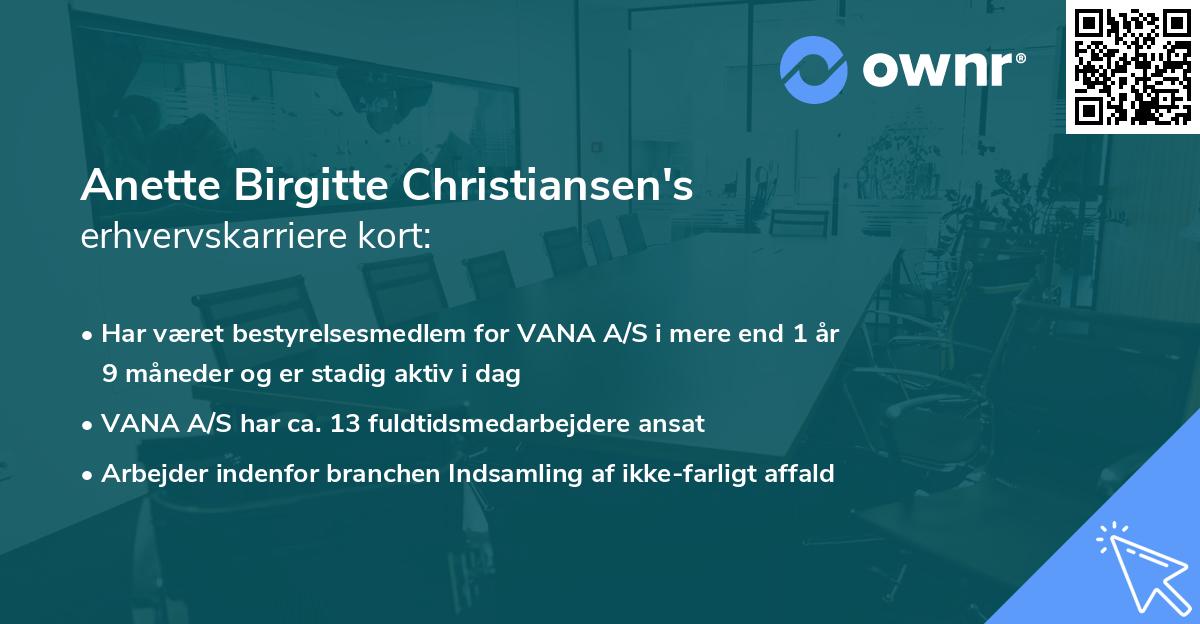 Anette Birgitte Christiansen's erhvervskarriere kort
