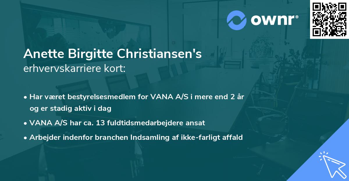 Anette Birgitte Christiansen's erhvervskarriere kort