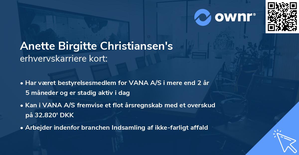 Anette Birgitte Christiansen's erhvervskarriere kort
