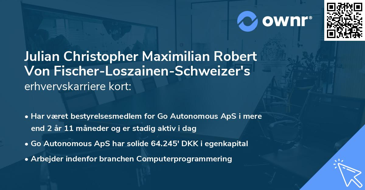 Julian Christopher Maximilian Robert Von Fischer-Loszainen-Schweizer's erhvervskarriere kort