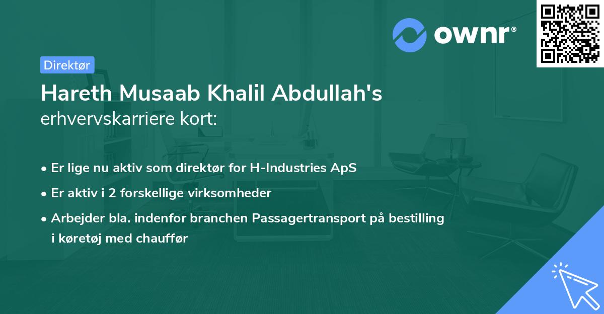 Hareth Musaab Khalil Abdullah's erhvervskarriere kort