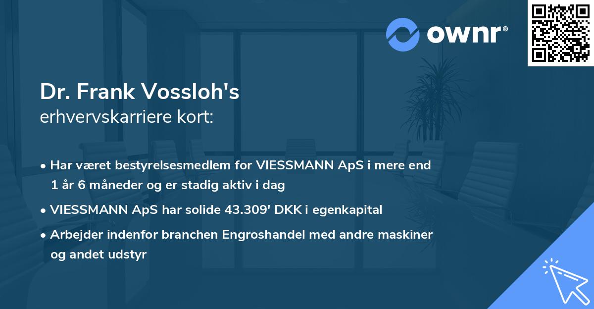 Dr. Frank Vossloh's erhvervskarriere kort