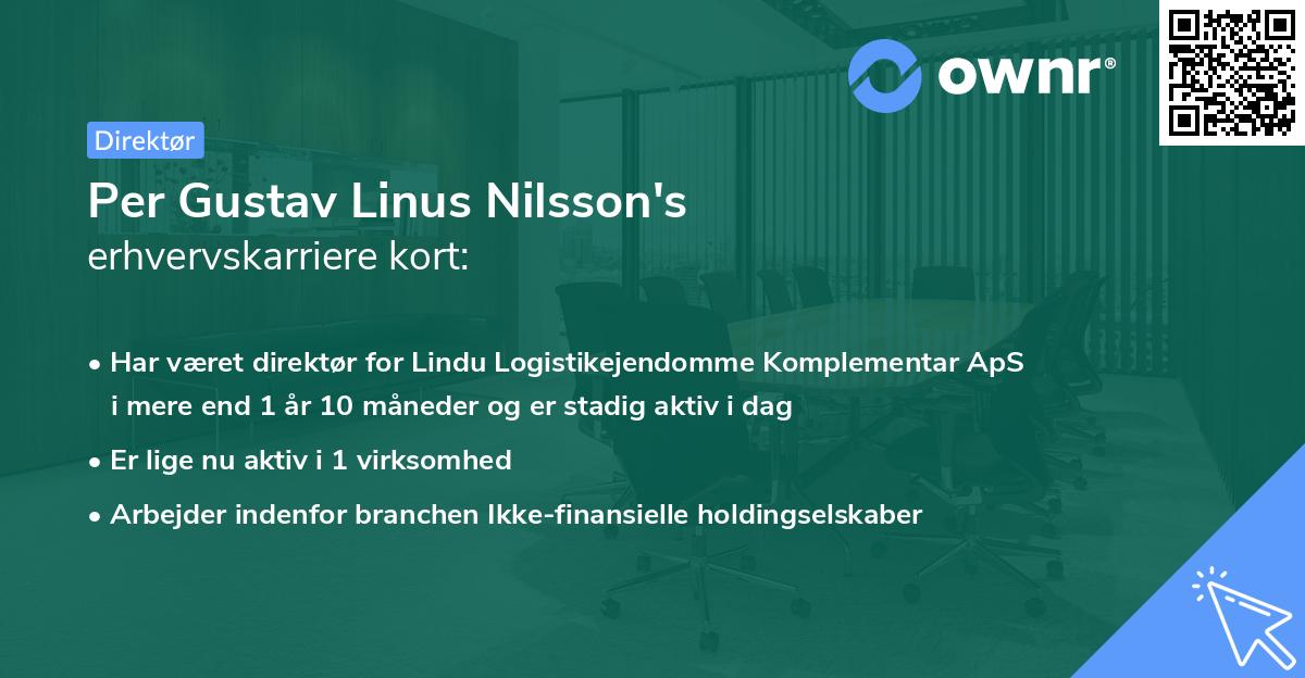 Per Gustav Linus Nilsson's erhvervskarriere kort