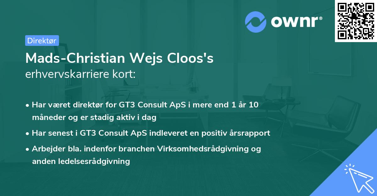 Mads-Christian Wejs Cloos's erhvervskarriere kort