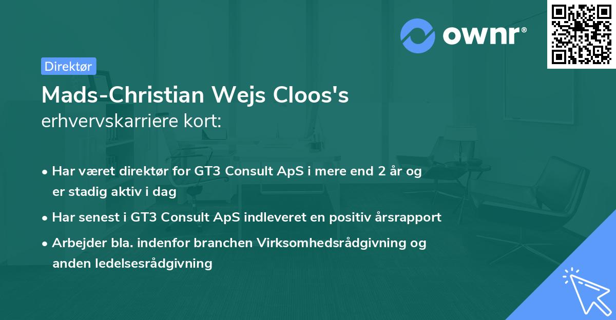 Mads-Christian Wejs Cloos's erhvervskarriere kort