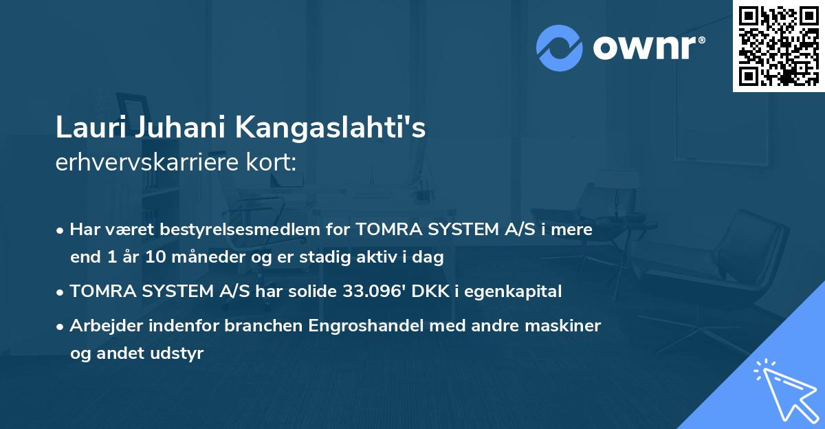 Lauri Juhani Kangaslahti's erhvervskarriere kort