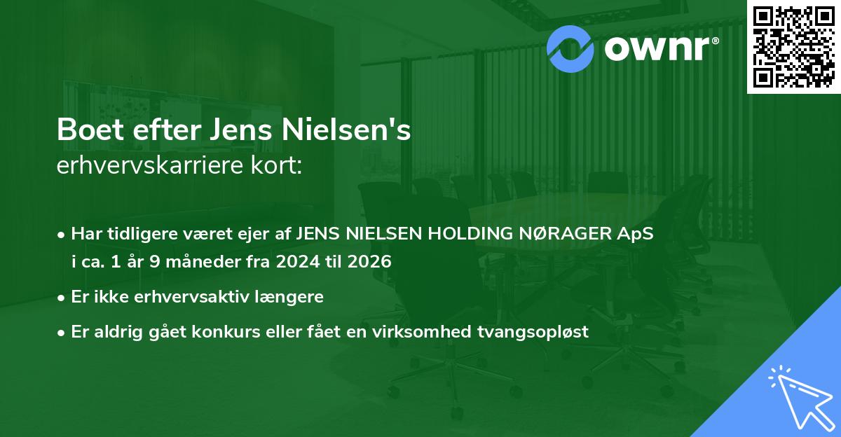 Boet efter Jens Nielsen's erhvervskarriere kort