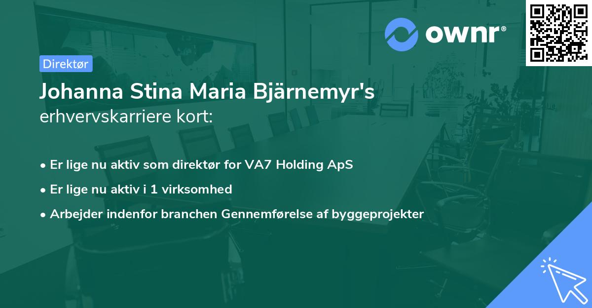 Johanna Stina Maria Bjärnemyr's erhvervskarriere kort