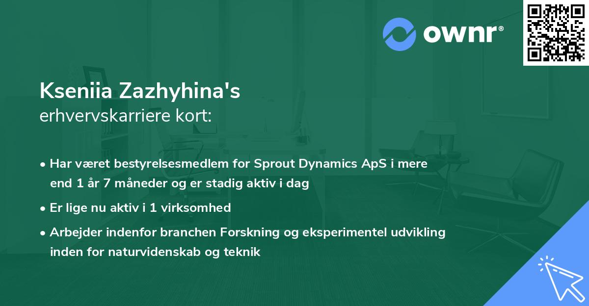 Kseniia Zazhyhina's erhvervskarriere kort
