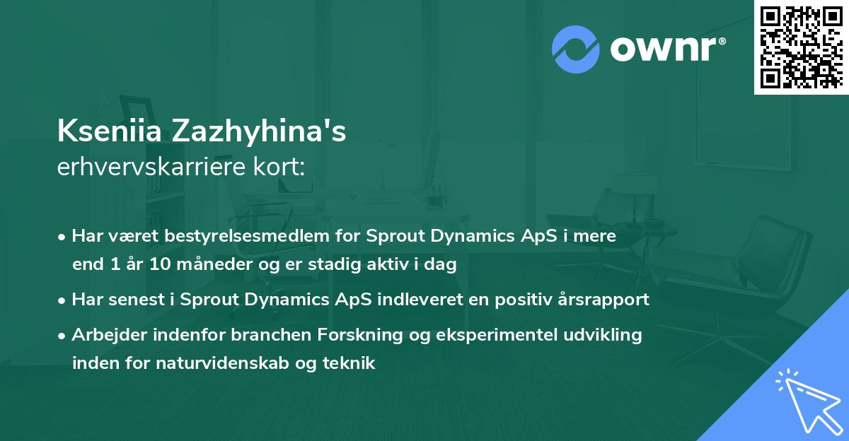 Kseniia Zazhyhina's erhvervskarriere kort