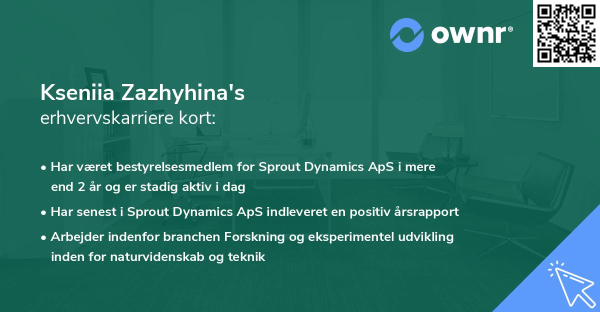 Kseniia Zazhyhina's erhvervskarriere kort