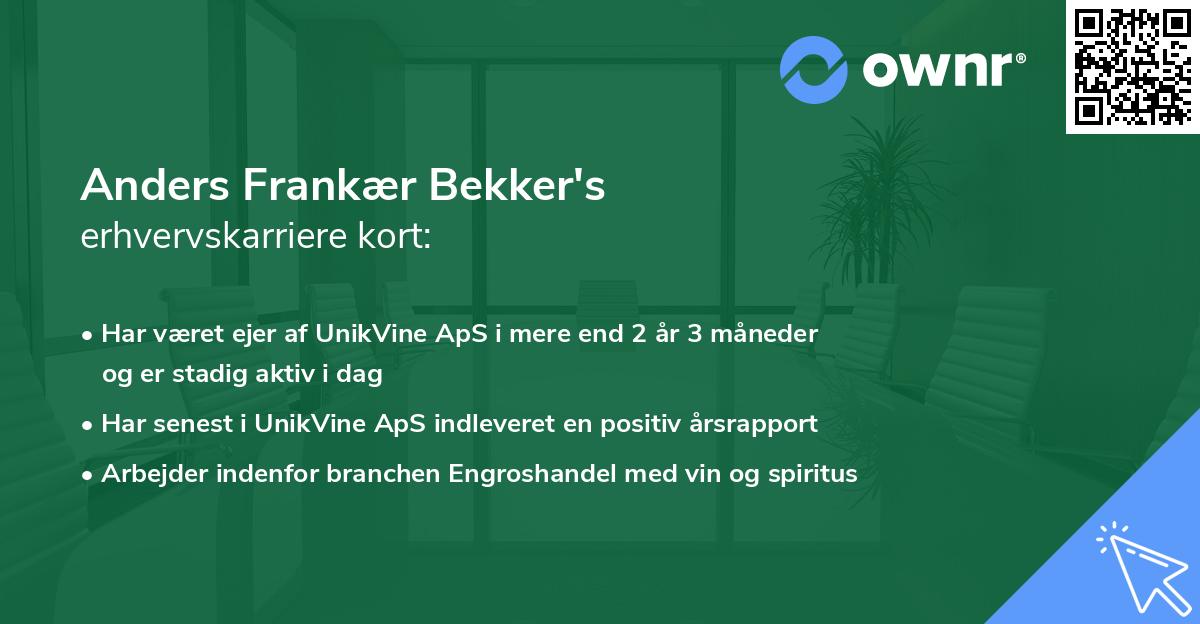 Anders Frankær Bekker's erhvervskarriere kort