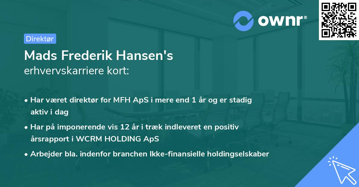 Mads Frederik Hansen's erhvervskarriere kort