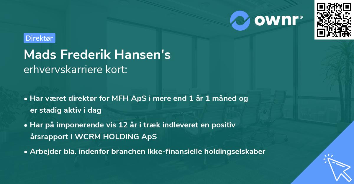 Mads Frederik Hansen's erhvervskarriere kort