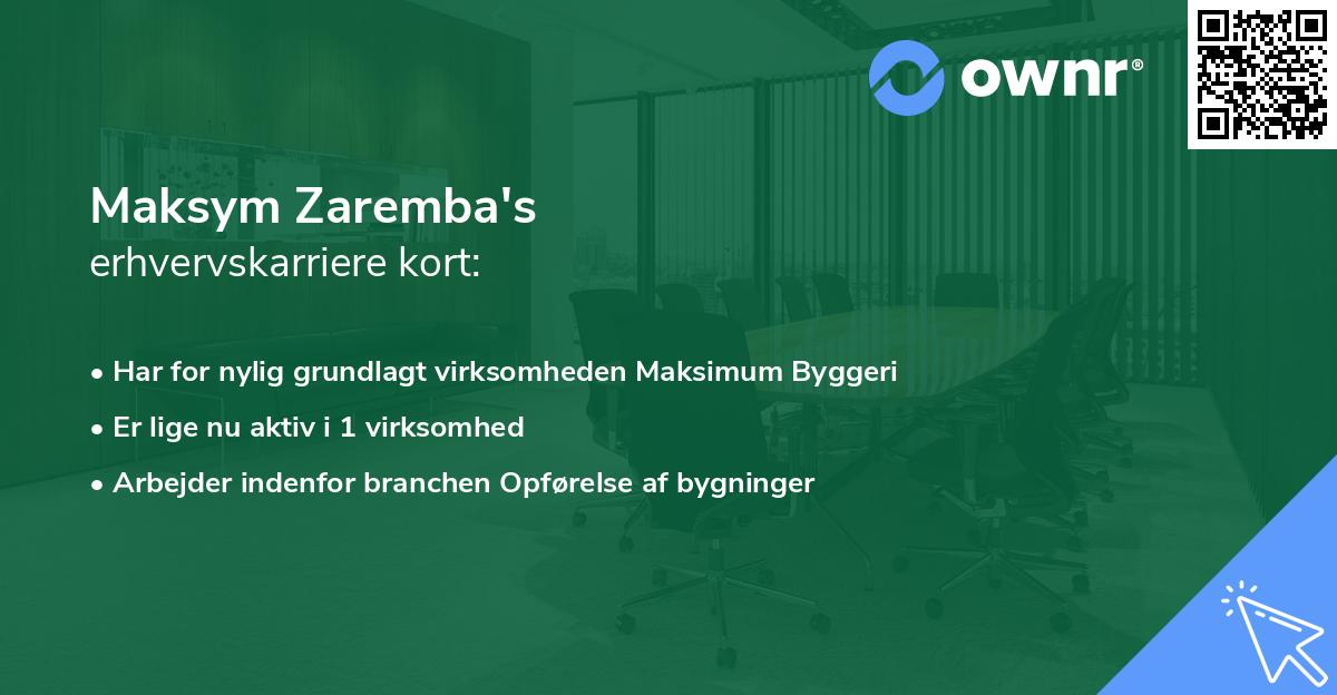 Maksym Zaremba's erhvervskarriere kort