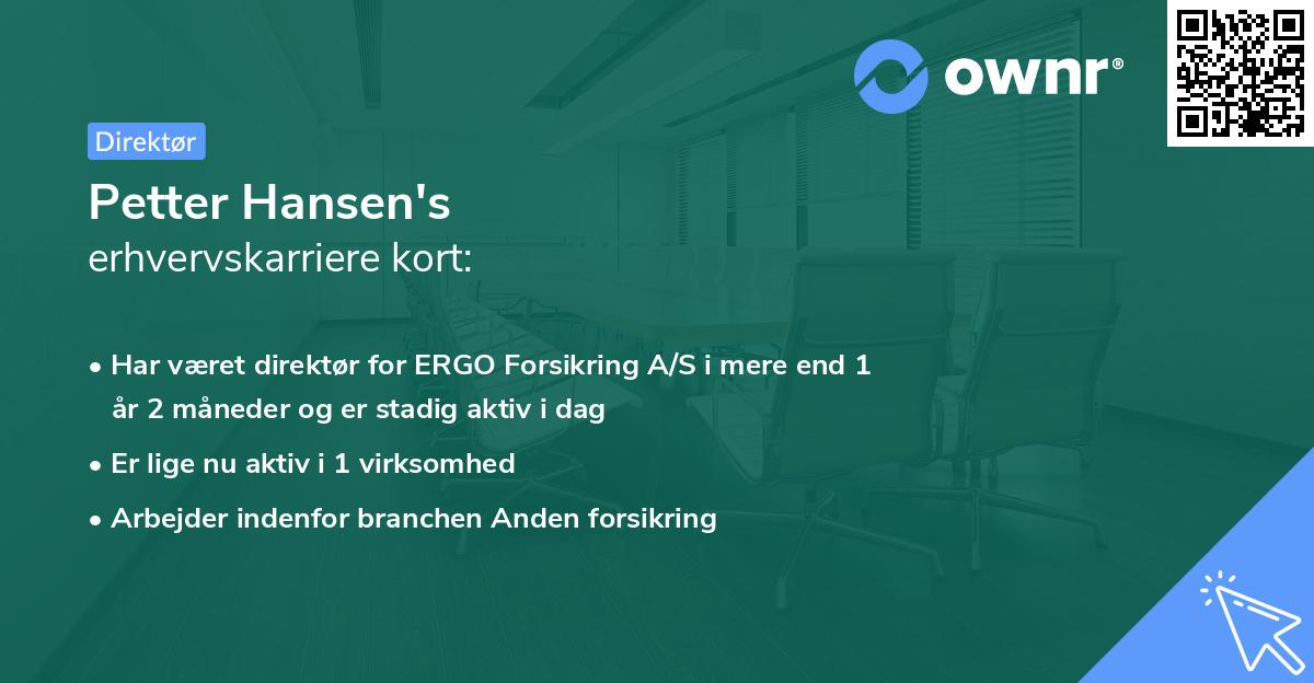 Petter Hansen's erhvervskarriere kort