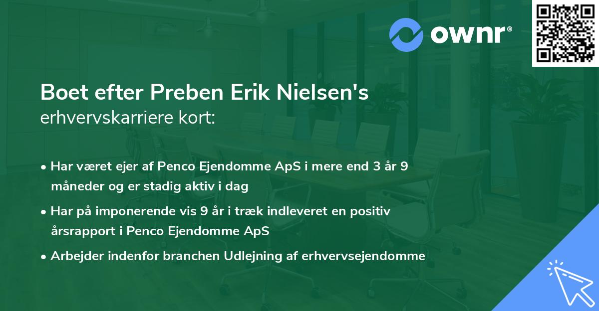 Boet efter Preben Erik Nielsen's erhvervskarriere kort
