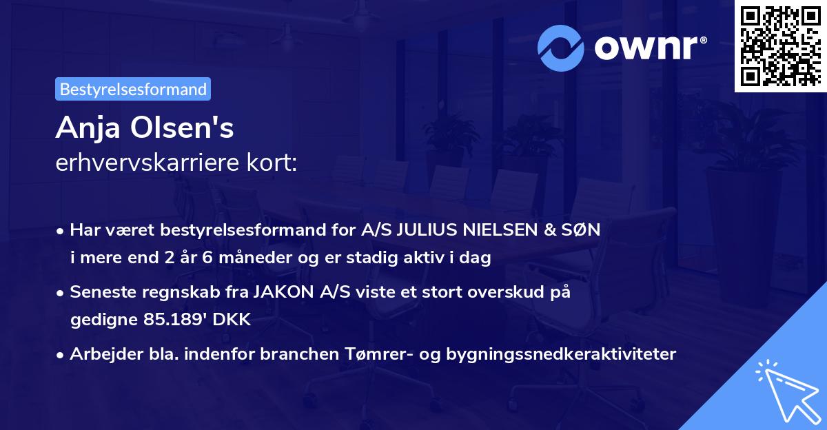 Anja Olsen's erhvervskarriere kort