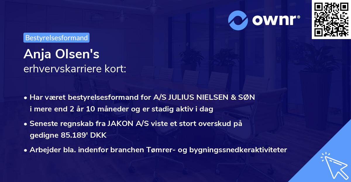 Anja Olsen's erhvervskarriere kort