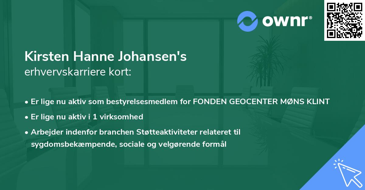 Kirsten Hanne Johansen's erhvervskarriere kort