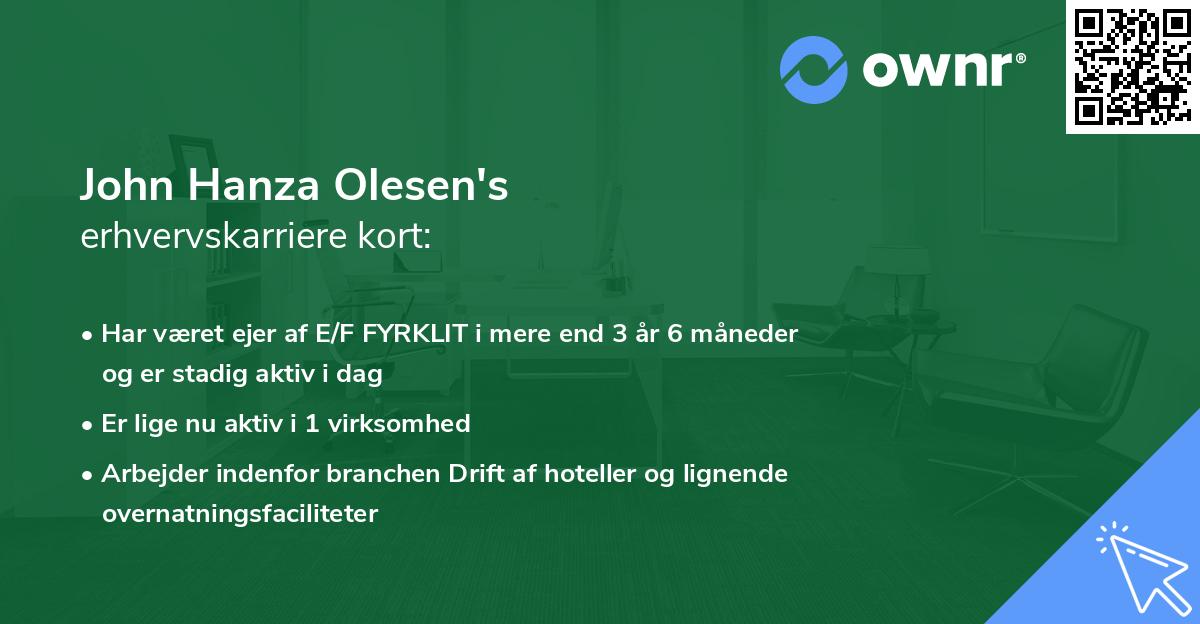 John Hanza Olesen's erhvervskarriere kort