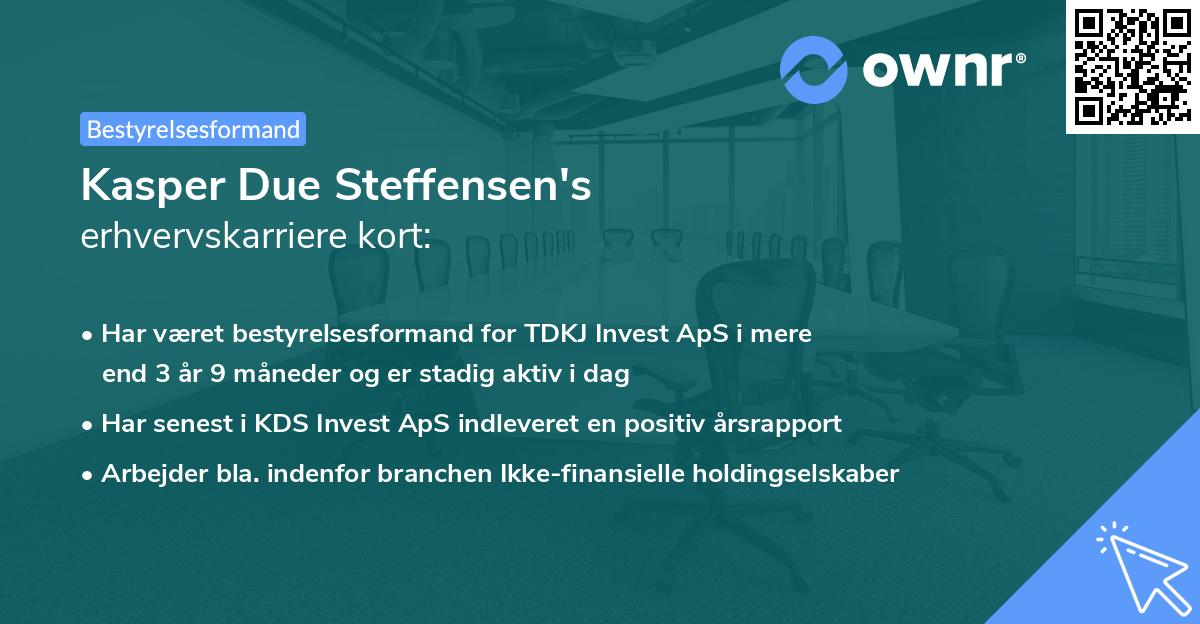 Kasper Due Steffensen's erhvervskarriere kort
