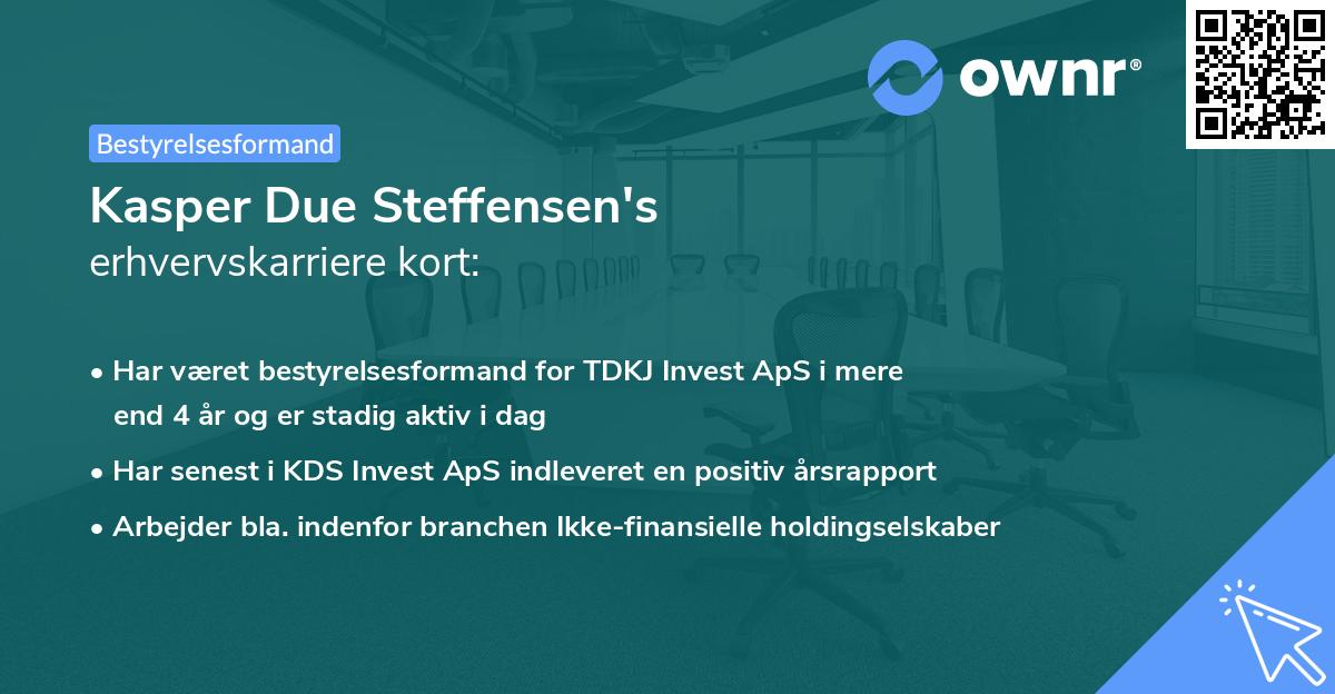 Kasper Due Steffensen's erhvervskarriere kort