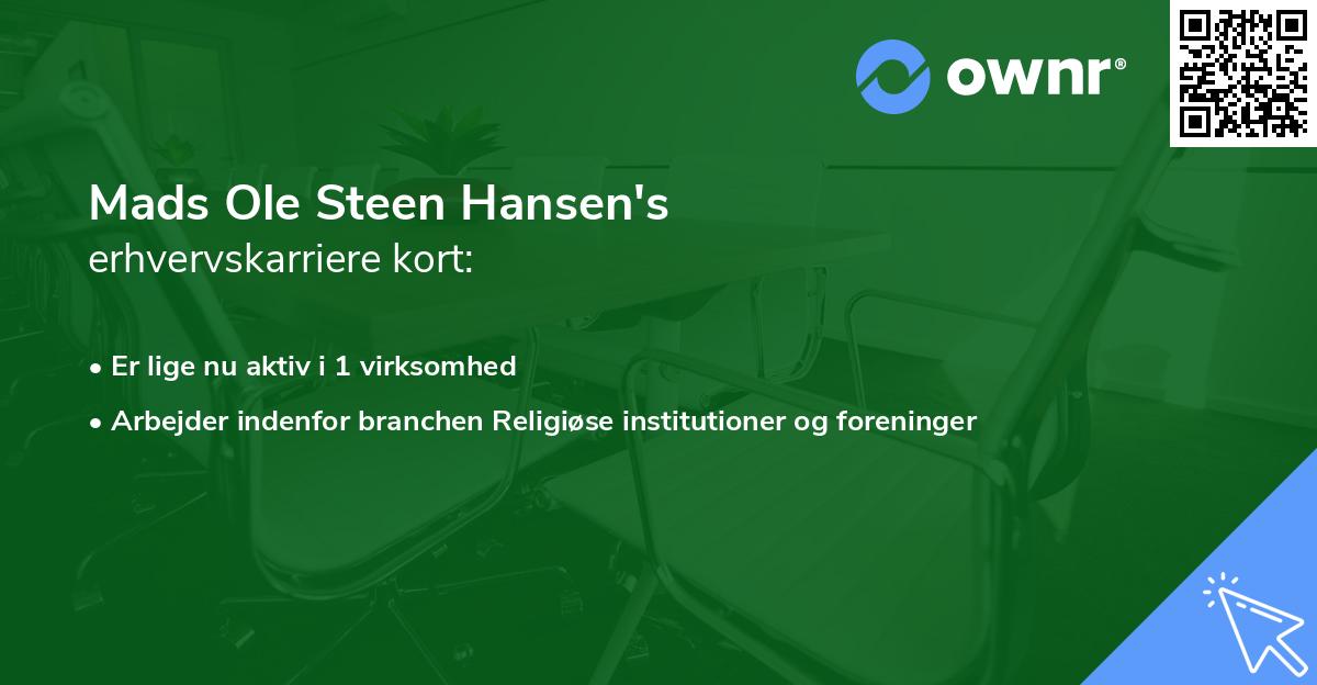 Mads Ole Steen Hansen's erhvervskarriere kort
