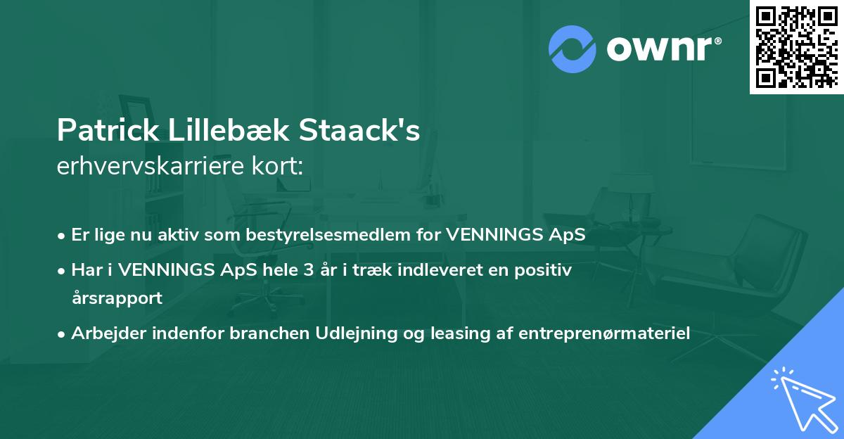 Patrick Lillebæk Staack's erhvervskarriere kort