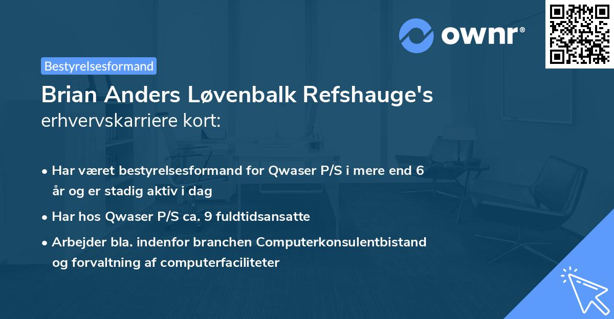 Brian Anders Løvenbalk Refshauge's erhvervskarriere kort