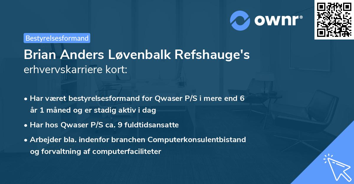 Brian Anders Løvenbalk Refshauge's erhvervskarriere kort