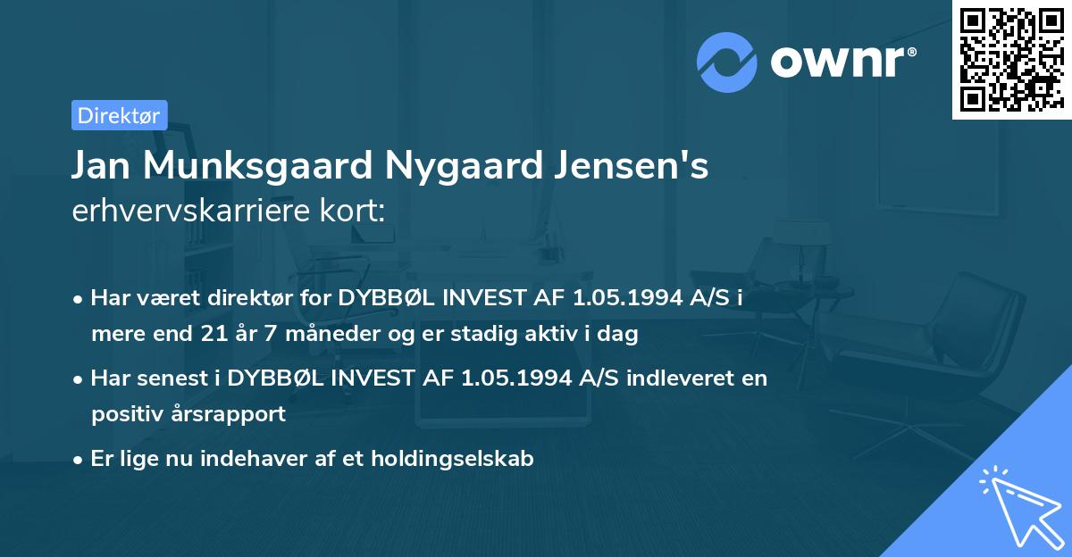 Jan Munksgaard Nygaard Jensen's erhvervskarriere kort