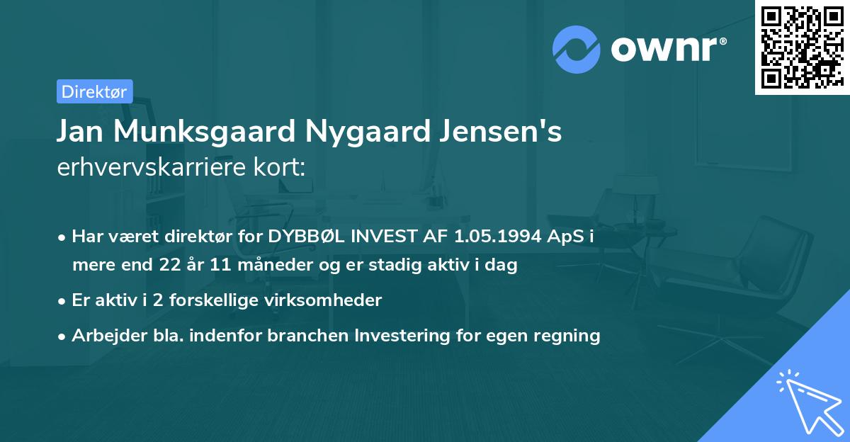 Jan Munksgaard Nygaard Jensen's erhvervskarriere kort