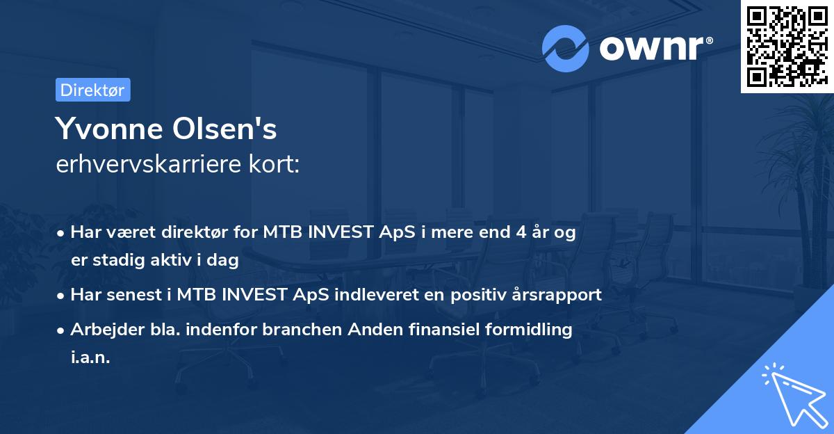 Yvonne Olsen's erhvervskarriere kort